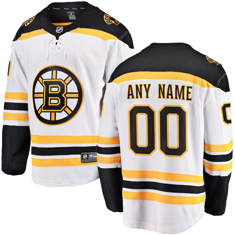 Men Boston Bruins Fanatics Branded White Away Breakaway Custom NHL Jersey